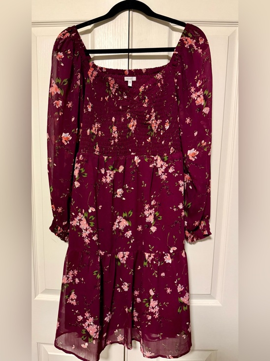 Maurices Dresses & Skirts - Maurice’s Women’s Floral Shirred Bodice Dress - Burgundy Pink- 1X